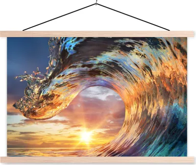 Produktbild von MuchoWow® Textilposter Meer - Golf - Farben 120x80 cm mit holzfarbenen Rahmen - Aufhängeset