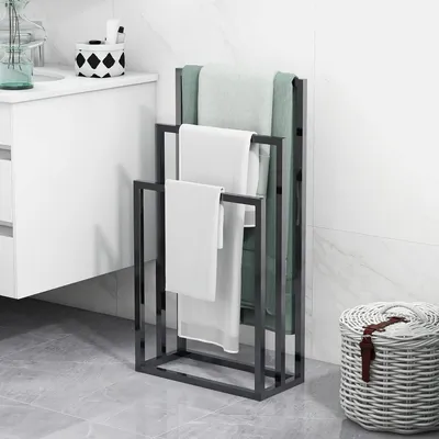 Immagine prodotto di Portasciugamani da pavimento, 3 livelli, nero cromato, metallo, 45x22x86 cm