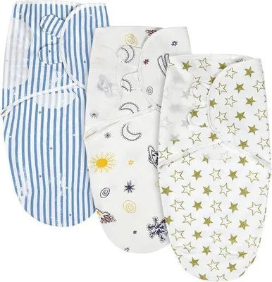 Productafbeelding van Unyqoos® 3-delige set slaapzakken voor baby's, gemaakt van 100% katoen – verstelbare baby slaapzak met klittenbandsluiting, geschikt voor 0-3 maanden, ademend, blauw