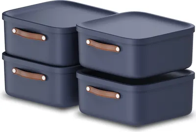 Produktbild von Rotho 4er-Set Aufbewahrungsbox 20 L Maloja - Kunststoffbox mit Deckel - Stapelbox 39,5 x 38,0 x 17,7 cm - Plastikbox Ordnungsbox Allzweckkiste