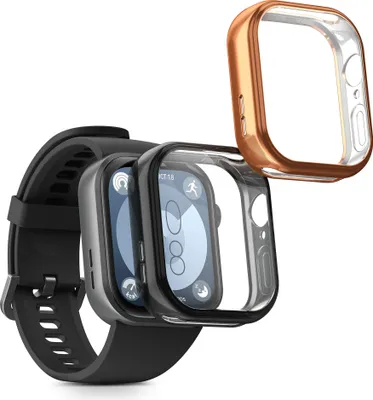 Produktbild von kwmobile 2x Schutzhülle kompatibel mit Huawei Watch Fit 3 Hülle - Fullbody Cover Set aus Silikon - Schwarz Rosegold
