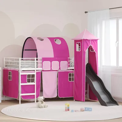Produktbild von "Schlussverkauf" Einzelbett 1 PLACE - Kinderloftbett Weiß und Rosa 99,5x200 cm Metall C3265