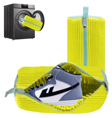 Immagine prodotto di Confezione da 2 sacchetti per la pulizia delle scarpe, dimensioni 40x20 cm, colore giallo, con cerniera