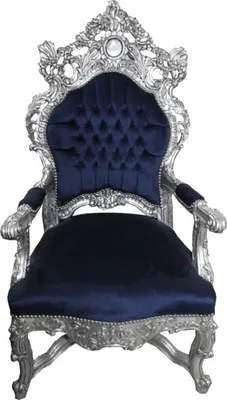 Produktbild von Casa Padrino Barock Thron Sessel Royalblau / Silber - Unikat - Barock Möbel Tron Königssessel
