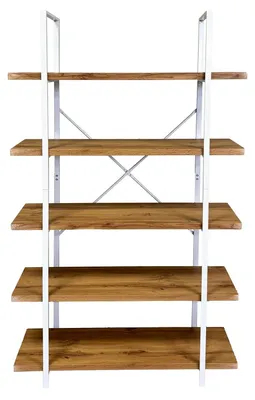 Standregal aus Metall und 5 Böden, Weiß/Natur, 100x33x174 cm