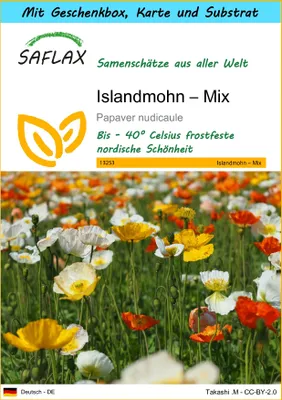 Produktbild von SAFLAX Geschenk Set - Islandmohn – Mix - Papaver nudicaule - 8000 Samen - Mit Geschenkbox, Versandaufkleber, Geschenkkarte und Anzuchtsubstrat