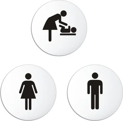 Produktbild von Toilettenschilder Damen-Herren-Wickelraum aus Aluminium | 3er Set WC Schilder | Ø 100 mm – UV-beständig Kratzfest