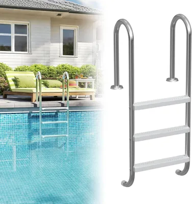 Produktbild von Edelstahl Poolleiter mit 3 Rutschfesten Stufen,Pooltreppe 132 x 54 x 26.5 cm,Schwimmbadleiter bis 150 kg Belastbar, Einstiegsleiter für Pool und Schwimmbecken,Silber