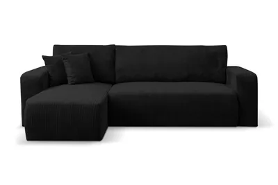 Produktbild von VENASI Ecksofa mit Schlaffunktion Luna L, Schwarz Cordstoff