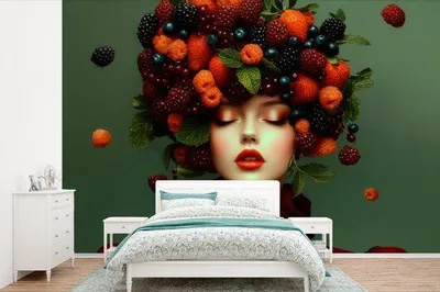 Imagen del producto de Marco de fotos - Pared de fotos para mujer - Color rojo - Fresas, frambuesas, moras - Frutas del bosque - Ancho: 420 cm, Alto: 280 cm