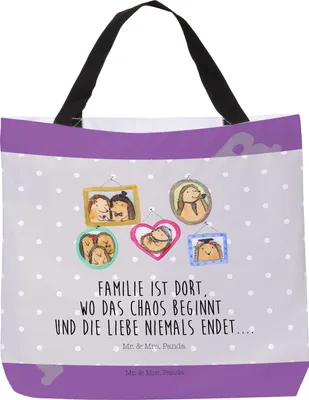 Produktbild von Mr. & Mrs. Panda Tote Bag Igel Familie - Grau Pastell - Geschenk, Strandtasche, Reisetasche, Schultasche, Muttertag, Liebe, Einkaufstasche, Bilder, Tasche, Glück, Mama