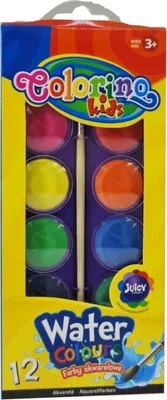 Produktbild von AQUARELLFARBEN auf Wasserbasis Schule COLORINO Tablette 28 mm 12 Farben + Pinsel