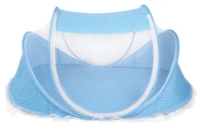 Image de Tente de lit pliante et portable pour bébé, avec moustiquaire, berceau et coussin, couleur bleue