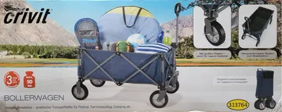 Produktbild von Bollerwagen inkl. Tragetasche mit Transportgriff bis 50kg Blau zusammenklappbar NEU