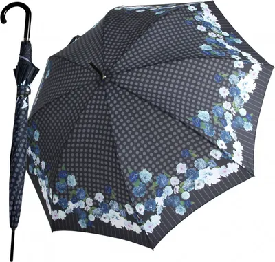 Produktbild von Knirps Stockschirm Damen Automatik Blumenmuster Punkte Grau Blau