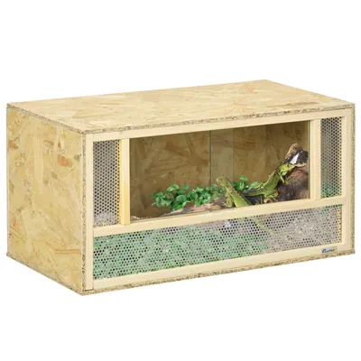 Produktbild von PawHut OSB-Holzterrarium für Reptilien und Batrachien mit Glasschiebetür – 80 x 40 x 40 cm, Natur