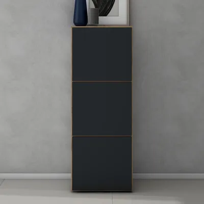 Produktbild von doporro Schuhschrank Schuhregal Schmal Schuhkommode 45cm in Kerneiche und Anthrazit matt Holz Aufbewahrung für Schuhe mit 6 Fächern Schuhschrank02