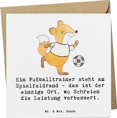 Produktbild von Mr. & Mrs. Panda Grußkarte Fußballtrainer Energie - Weiß - Geschenk, doppelkarte, Trainer, anlasskarte, Leidenschaft, Glückwunschkarte, Beruf, Fußballfans, Berufsalltag
