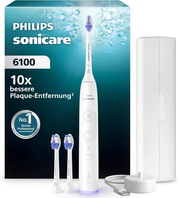 Produktbild von Philips Sonicare 6100 Elektrische Schallzahnbürste mit 2 Putzmodi, 3 Intensitätsstufen und Reiseetui Weiß