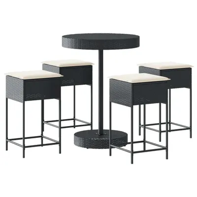Produktbild von vidaXL 5-tlg. Gartenbar-Set mit Kissen Schwarz Poly Rattan