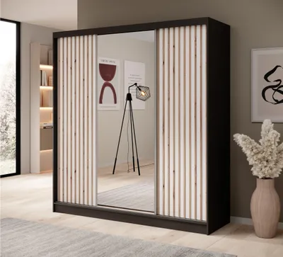 Produktbild von Schiebetürenschrank Schrank BRITE in Schwarz- Weiß matt 200x215x61 cm