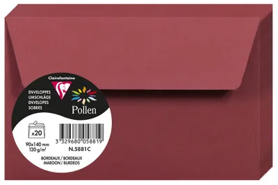 Produktbild von Clairefontaine 5881C, Bordeaux, 120 g/m², 140 mm, 90 mm, Forest Stewardship Council (FSC), Frankreich