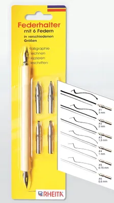 Produktbild von Kalligraphie-Set bestehend aus Federhalter und 6 Federn