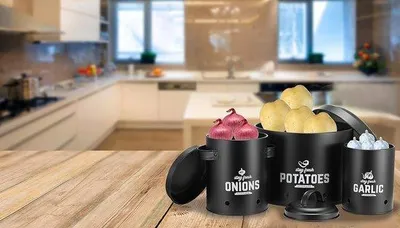Produktbild von Gedörrte Kartoffelbehälter, Knoblauchtopf, Zwiebelpot, Lagerbehälter, Lagerbehälter, Küchenlagerung