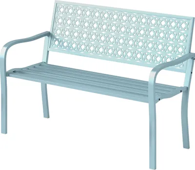 Produktbild von Sweiko Außenbank, Gartenbank aus Stahl, Ausgeschnittene Rückenlehne, Armlehnen, für 2 Personen, Blau