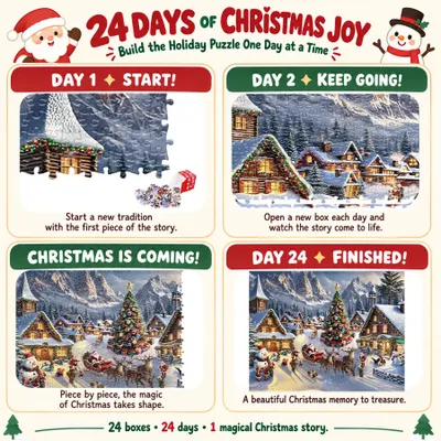 Produktbild von Puzzle Adventskalender 2026, 1008 Teile, Weihnachten, Countdown, Spiel für