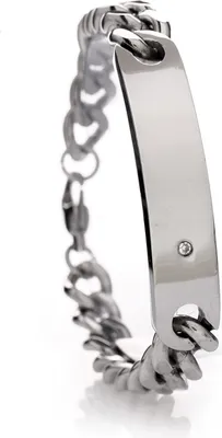 Produktbild von Männer Edelstahl Panzerarmband 1 CZ Stein mit Platte Ideal Zum Eingravieren Hochglänzend - SB9008