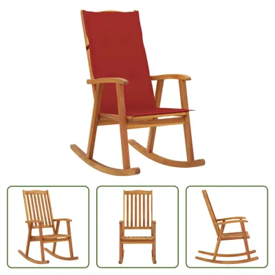 Image de The Living Store Chaise à bascule avec coussins en bois massif d'acacia