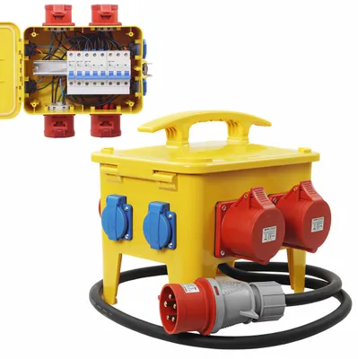 Produktbild von Mobiler Stromverteiler mit Kabel Baustromverteiler mit Handgriff CEE 2x32A 2x16A 4x230V Schuko Sicherung LS