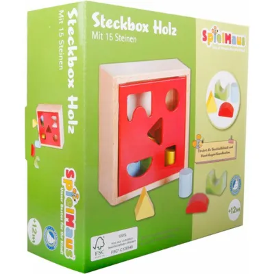 Produktbild von Holz-Steckbox Spielzeug mit 15 bunten Bausteinen