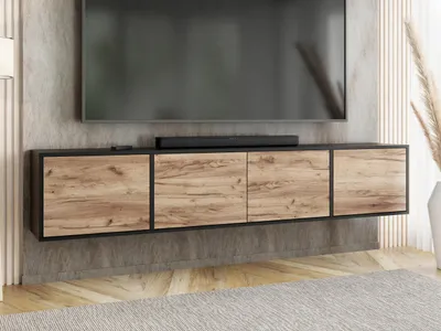 Produktbild von KierMoebel Tv Schrank ICO 4, Modern Lowboard Schwarz & Eiche Craft Gold 206,4x42x38,8 cm