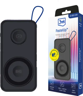 Zdjęcie produktu dla Czarny Powerbank 3mk PastelUp 10,000mAh Qi 22.5W + Kabel USB-C/Lightning