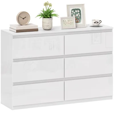Image de Commode/commode à tiroirs - 6 tiroirs - Dispositif anti-basculement - Cadre en bois - Design moderne - 112×34×75 cm - Blanc pur