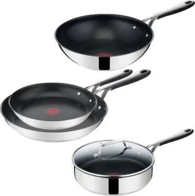 Produktbild von Tefal Jamie Oliver Kitchen Essentials Pfannen Set - Bratpfannen Ø24/28 cm + Wokpfanne Ø28 cm + Schmorpfanne Ø25 cm - Edelstahl - Induktion