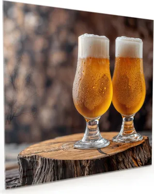 Produktbild von Küchenrückwand Spritzschutz Glas mit Motiv Bier auf Holz 40 x 40 cm