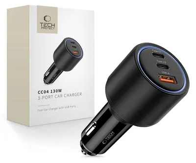 Produktbild von Tech-Protect Cc04 3-Port Autoladegerät Pd130W Schwarz