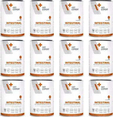 A grid of twelve identical cans of dog food.