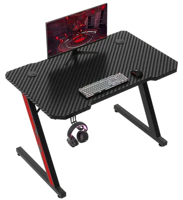 Produktbild von Gaming Schreibtisch 80 x 52 cm mit Kopfhörerhaken Kohlefaserbeschichtung PC Tisch Bürotisch Home Office