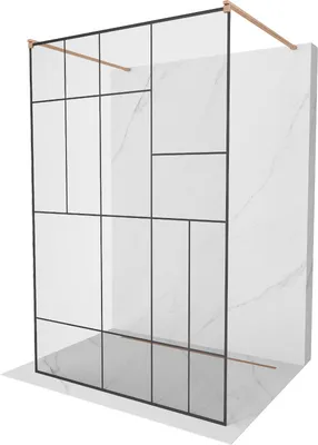 Produktbild von Mexen Kioto freistehende Duschwand 100 x 200 cm, schwarzes Muster 8 mm, gebürstetes Kupfer - 800-100-002-65-78