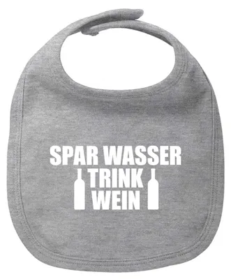 Produktbild von Huuraa Baby Lätzchen Spar Wasser Trink Wein Weinflasche Heather Grey Klettverschluss  Baumwolle Latz Geschenkidee