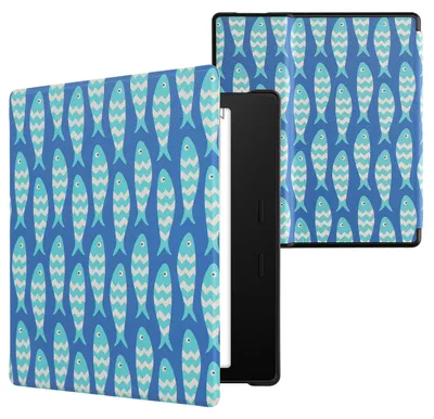Produktbild von kwmobile Schutzhülle für Amazon Kindle Oasis 10. Generation Hülle - eReader Flip Case mit Auto Sleep Funktion - Kleine Fische mit Blau Hellblau Weiß