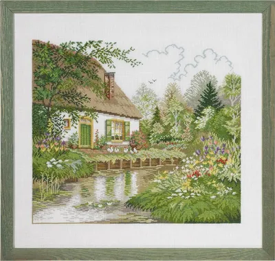 Produktbild von Eva Rosenstand Kreuzstich Set "Haus und Waldsee" Leinen, Zählmuster, 52x49cm