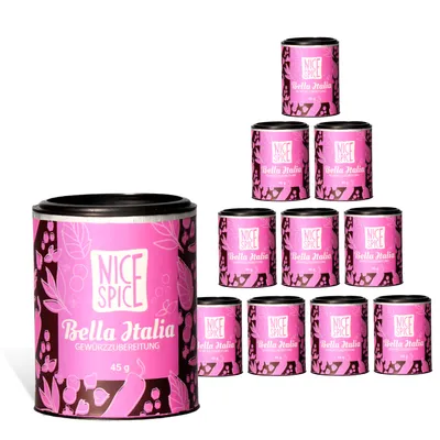 Produktbild von NICE SPICE Italian Allrounder, 10 Dosen (10 x 45g), Gewürzmischung für italienische Gerichte, Pasta, Pizza, Geschenk für Hobbyköche, Gewürzvorrat
