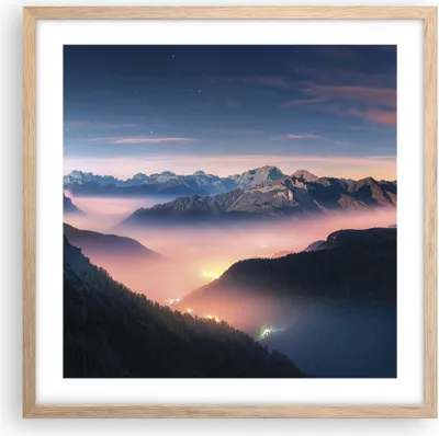Produktbild von Gerahmtes Poster - Rahmen in heller Eiche - Berge Wolken Nebel - 50x50 cm - Wand Bild - Wanddeko - Wandbilder - Kunstposter - Wandposter - Bilderrahmen - Bilder - Kunstdruck - P2NAC50x50-5004