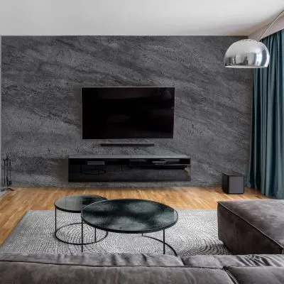 Produktbild von dedeco Wohnzimmerrückwand TV-Wand Wandpaneel Wohnrückwand Rückwand Tapetenersatz, Motiv: Beton V5, 250 x 100 x 0,5cm,Nano-Protect: matt, wasserfest, robust, als Wandverkleidung aus Hartschaum PVC