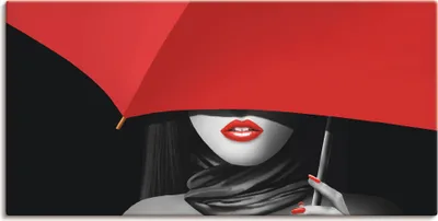 Produktbild von ARTland Leinwandbild Rote Lippen unter dem Regenschirm Größe: 100x50 cm